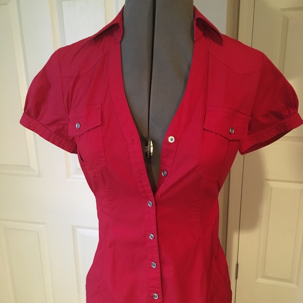 Express red blouse fitted waist